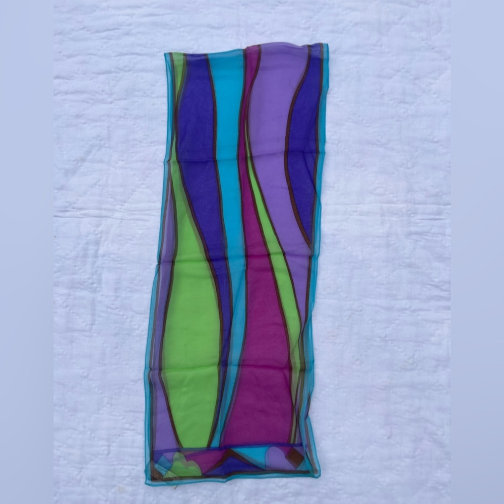 Lightweight Multicolor Wave-Print Scarf - Purple, Teal & Green